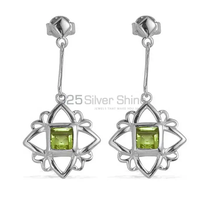 Solid 925 Silver Earrings In Semi Precious Peridot Gemstone 925SE698_0