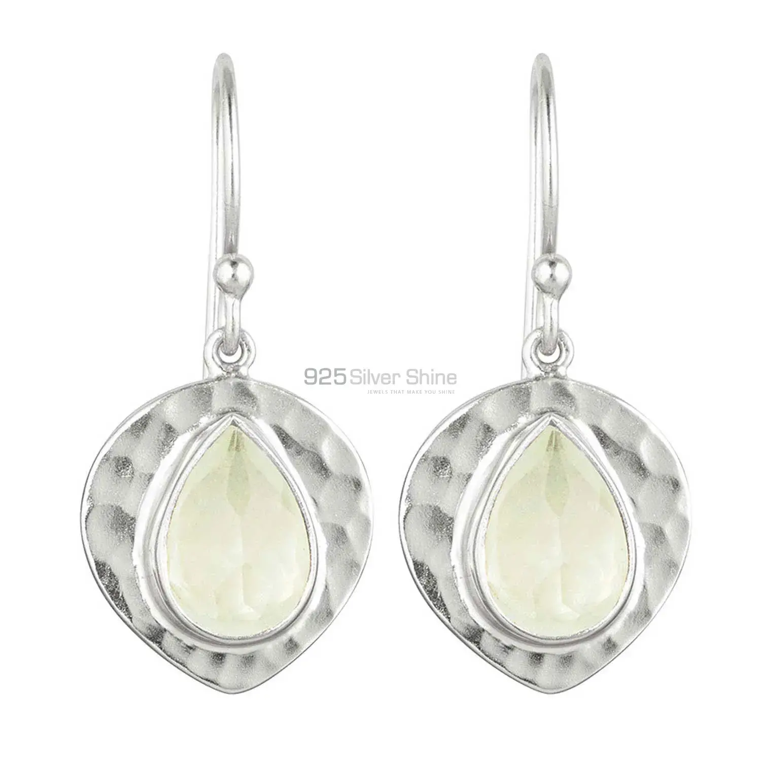 Solid 925 Silver Earrings In Semi Precious Prehnite Gemstone 925SE1838