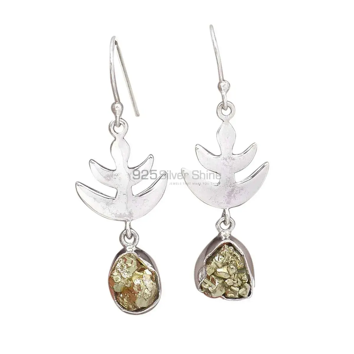 Solid 925 Silver Earrings In Semi Precious Pyrite Gemstone 925SE2176