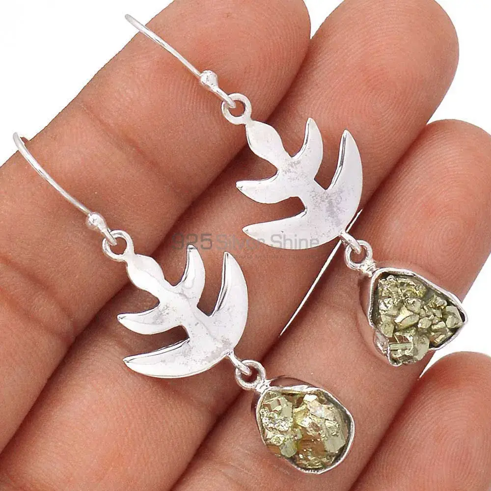 Solid 925 Silver Earrings In Semi Precious Pyrite Gemstone 925SE2176_1