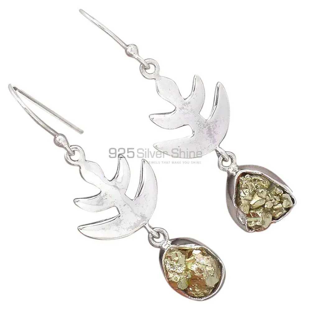 Solid 925 Silver Earrings In Semi Precious Pyrite Gemstone 925SE2176_1