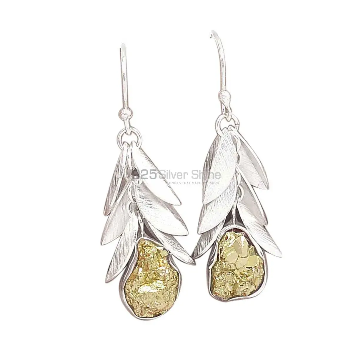 Solid 925 Silver Earrings In Semi Precious Pyrite Gemstone 925SE3047