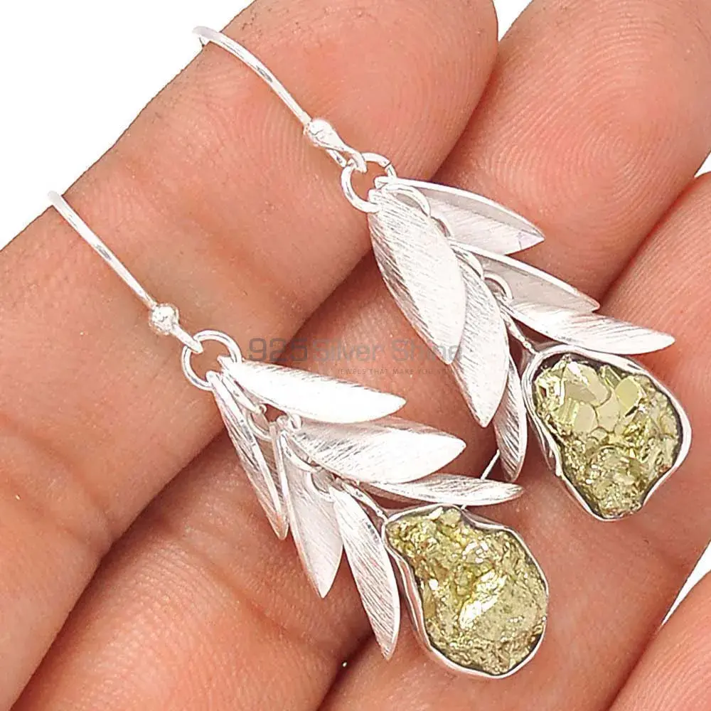 Solid 925 Silver Earrings In Semi Precious Pyrite Gemstone 925SE3047_0