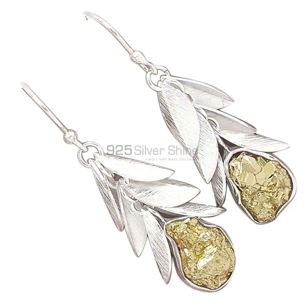 Solid 925 Silver Earrings In Semi Precious Pyrite Gemstone 925SE3047_1