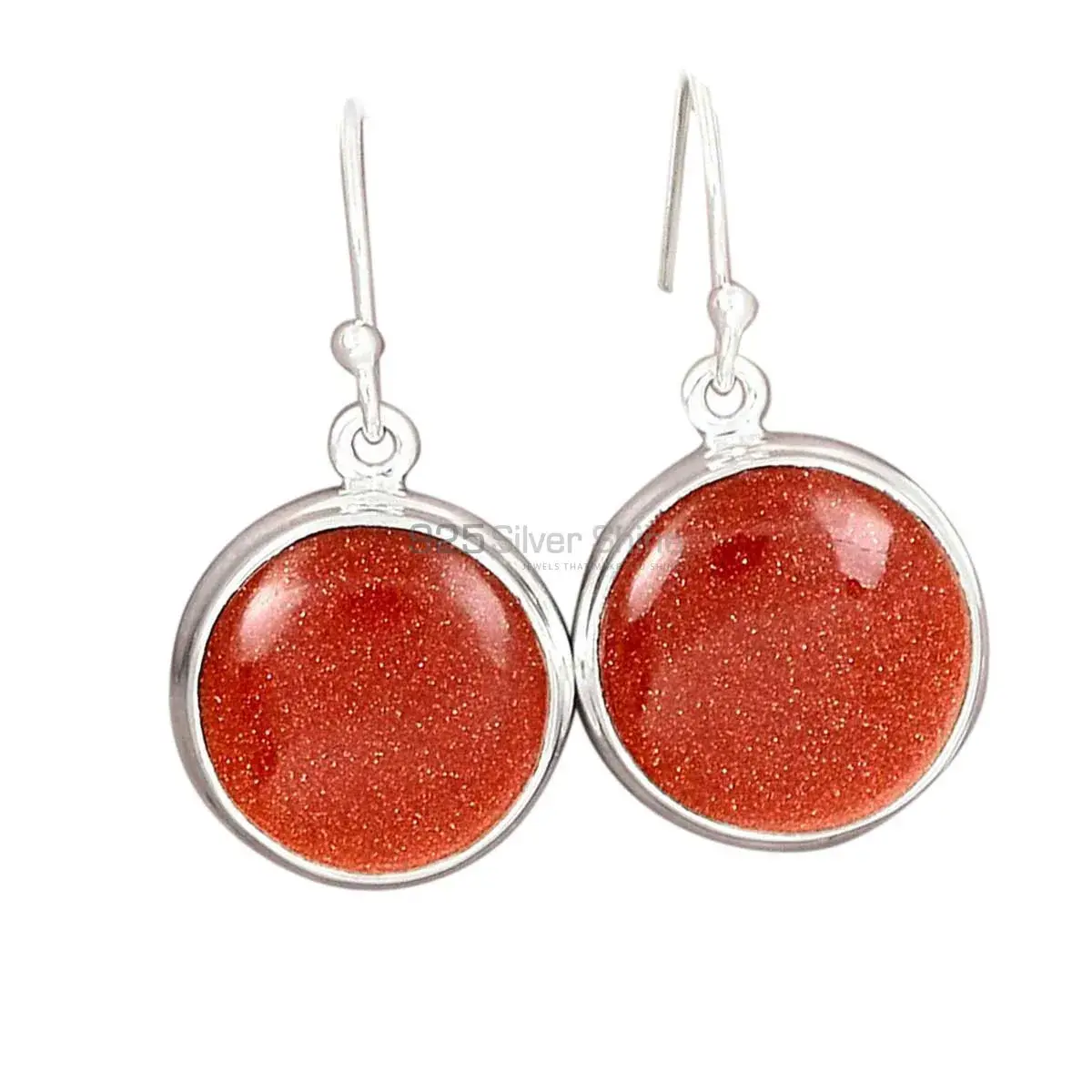 Solid 925 Silver Earrings In Semi Precious Sunstone Gemstone 925SE2810_1