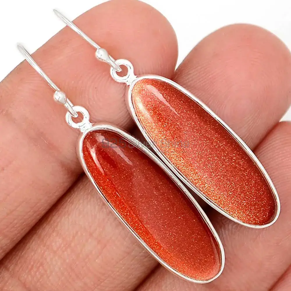 Solid 925 Silver Earrings In Semi Precious Sunstone Gemstone 925SE2810_1