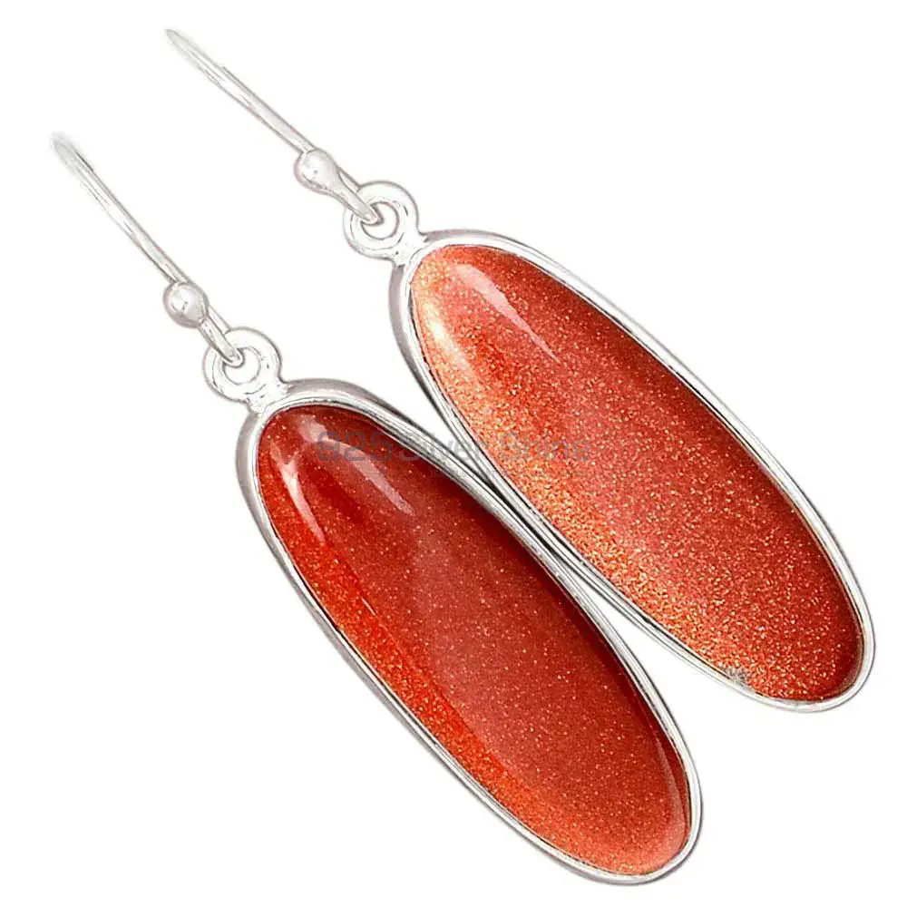 Solid 925 Silver Earrings In Semi Precious Sunstone Gemstone 925SE2810_2