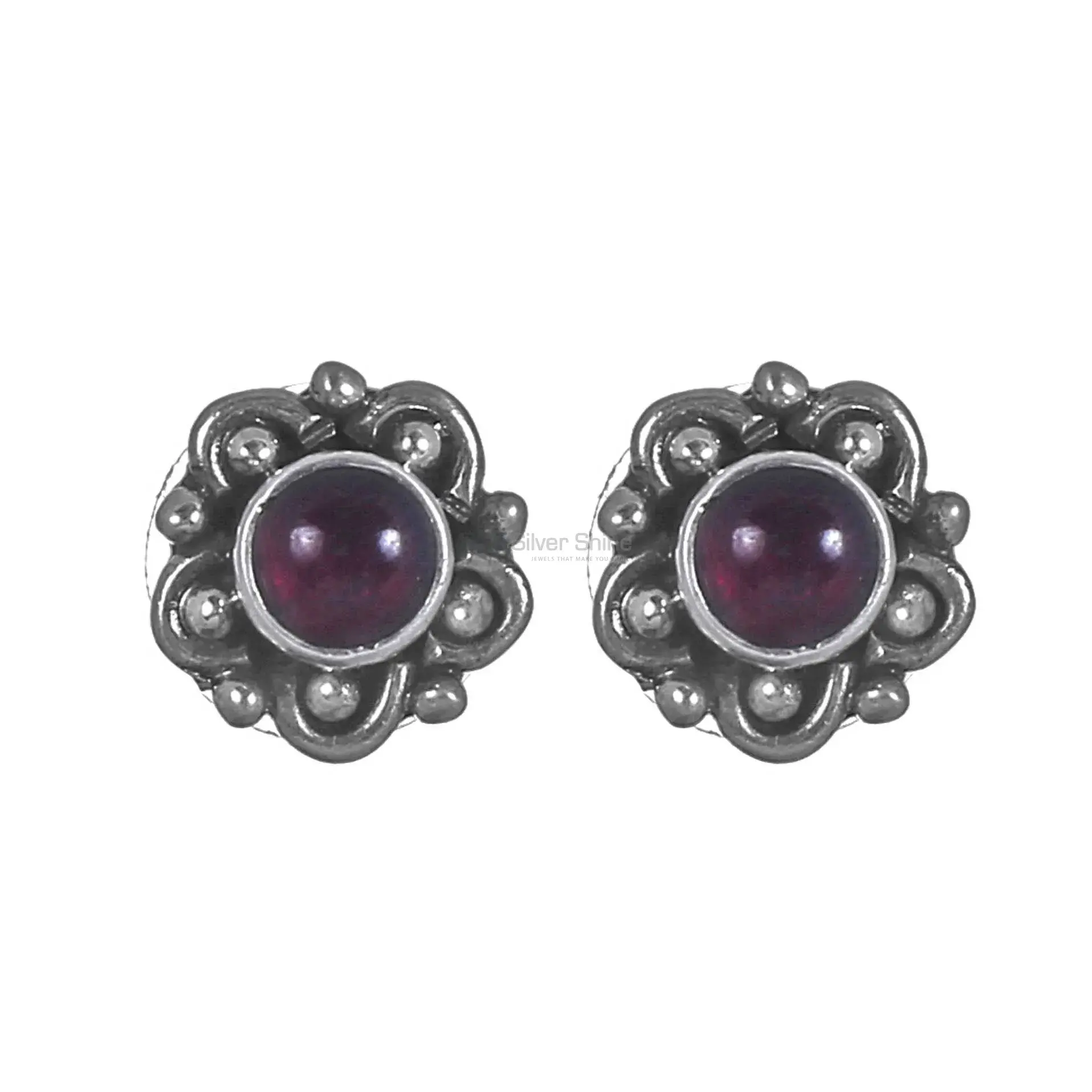 Solid 925 Silver Oxidized Earrings In Semi Precious Garnet Gemstone 925SE303