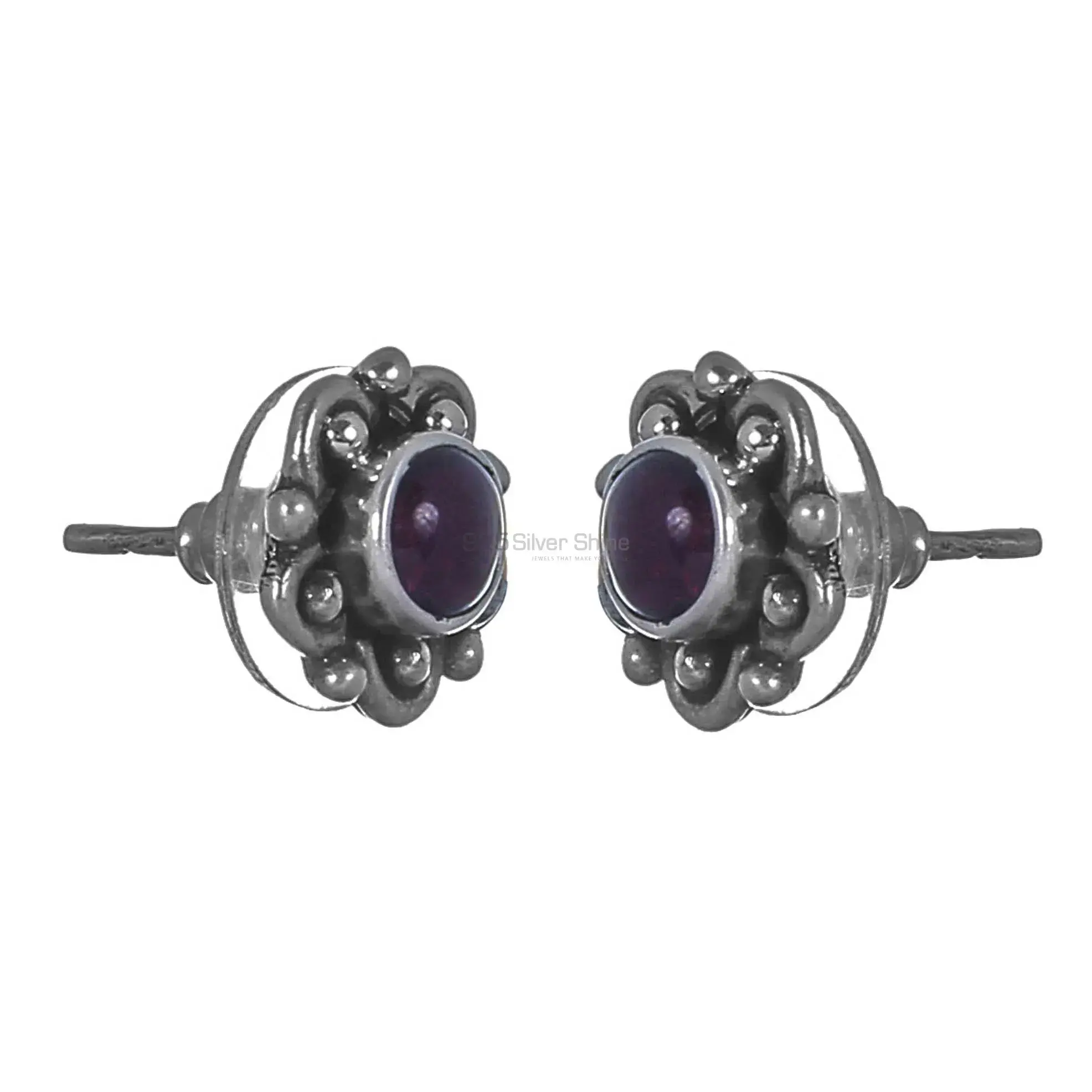 Solid 925 Silver Oxidized Earrings In Semi Precious Garnet Gemstone 925SE303_0