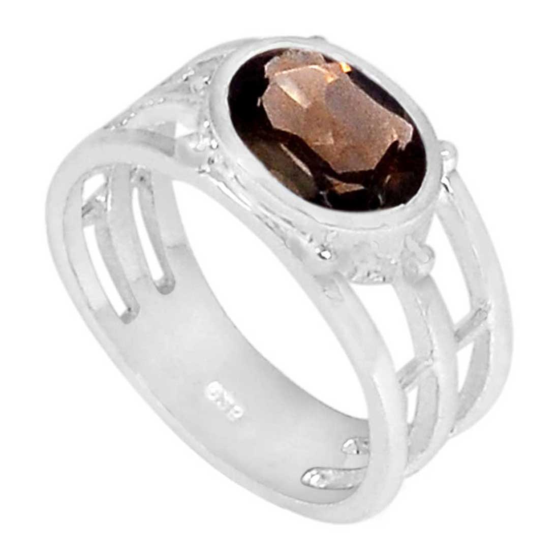 Solid 925 Silver Rings In Genuine Smoky Quartz Gemstone 925SR919_1