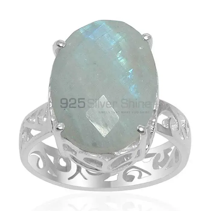 Solid 925 Silver Rings In Natural Rainbow Moonstone 925SR1521