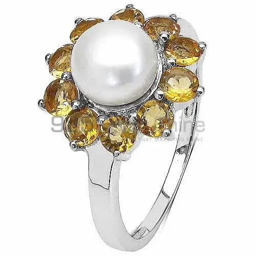 Solid 925 Silver Rings In Semi Precious Pearl Citrine Gemstone 925SR3099_1
