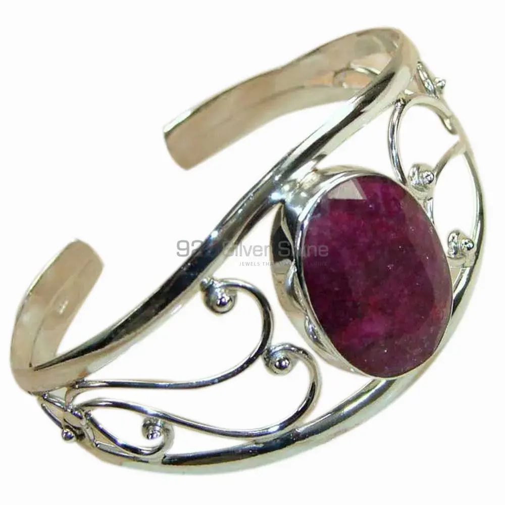 Solid 925 Sterling Silver Cuff Bangles In Dyed Ruby Gemstone 925SSB137