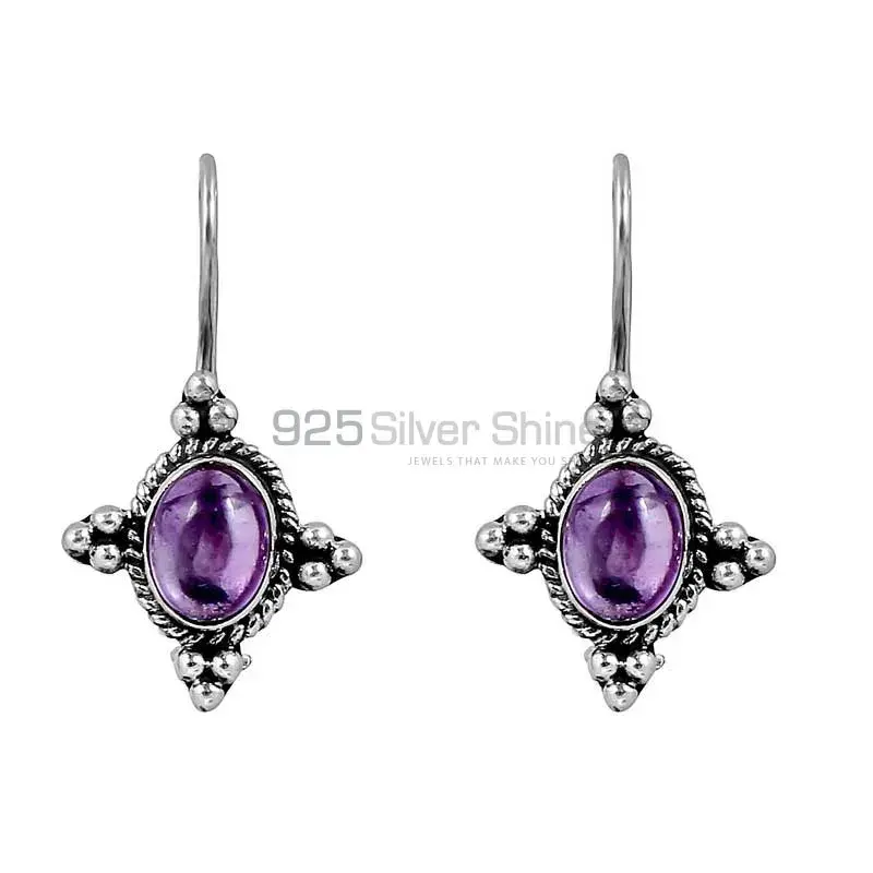 Solid 925 Sterling Silver Earring In Natural Amethyst Gemstone Jewelry 925SE123