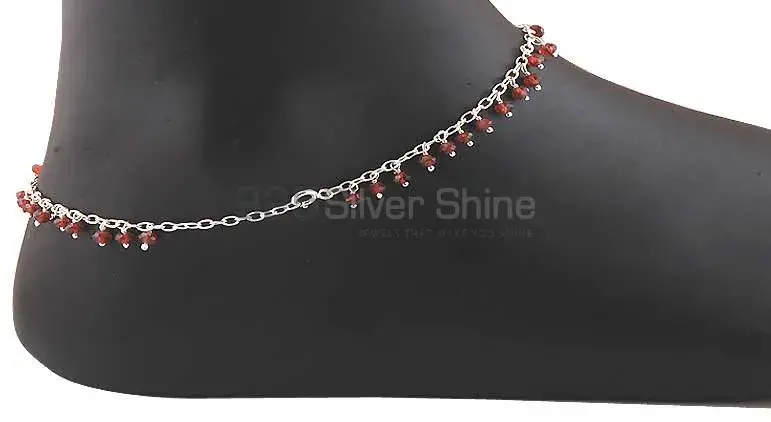 Solid Silver Anklet In Garnet Gemstone Beads