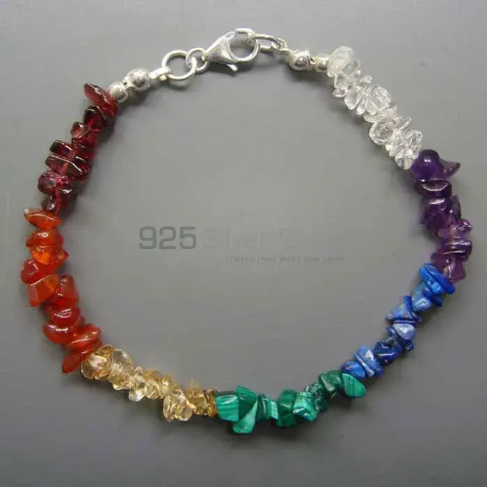 Solid Silver Chakra Bracelets With Semi Precious Jewelry SSCB130