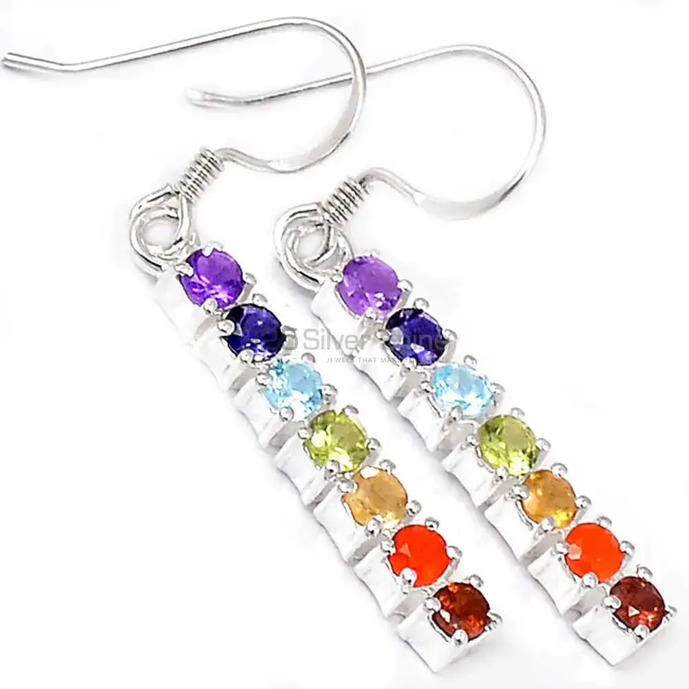 Solid Silver Handmade Healing Chakra Earring With Natural Gemstone 925CE21