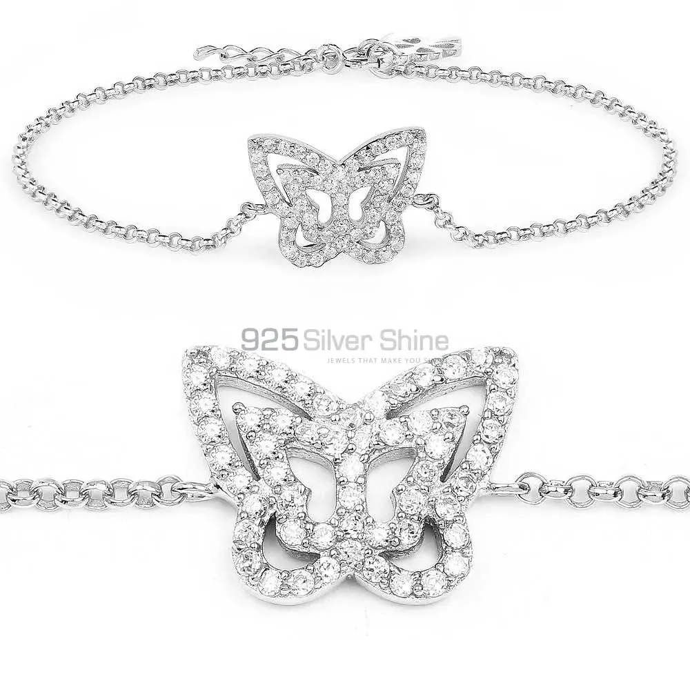 Solid Sterling Silver Bracelets In CZ Gemstone Jewelry 925SB151_0