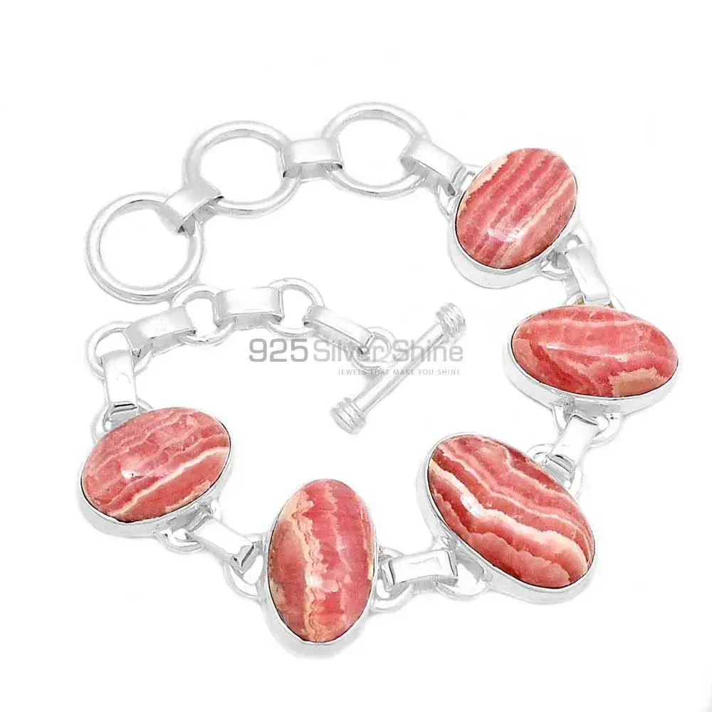Solid Sterling Silver Bracelets In Rhodochrosite Gemstone Jewelry 925SB312-3