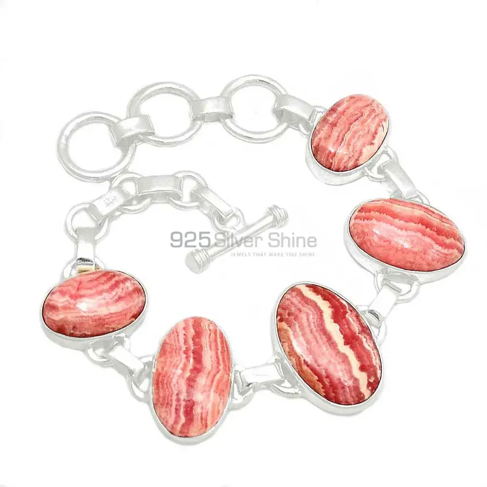 Solid Sterling Silver Bracelets In Rhodochrosite Gemstone Jewelry 925SB312-3_0
