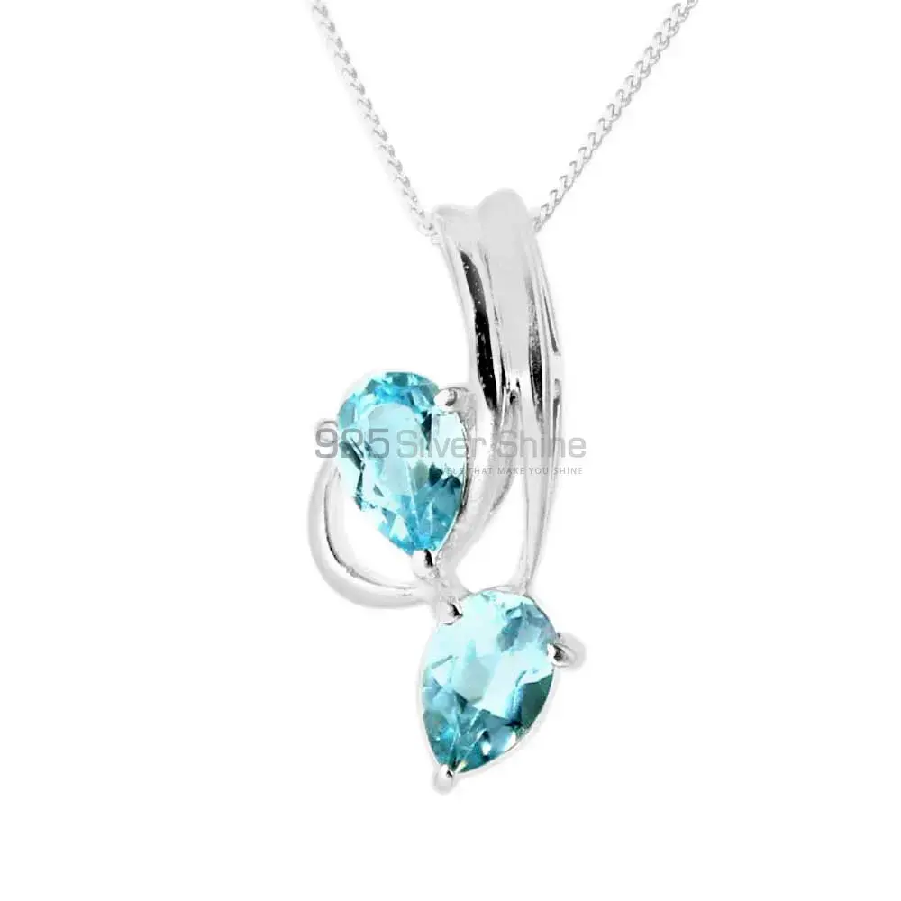 Solid Sterling Silver Top Quality Pendants In Blue Topaz Gemstone Jewelry 925SP221-5