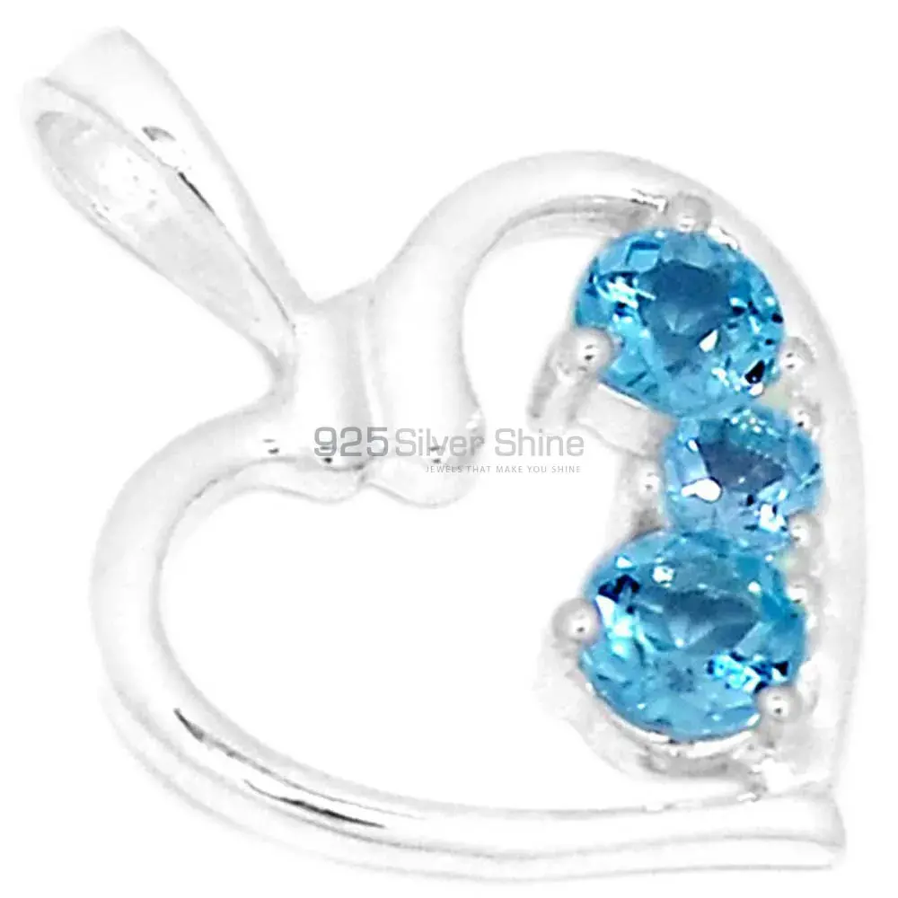 Solid Sterling Silver Pendants In Blue Topaz Gemstone Jewelry 925SP277-2