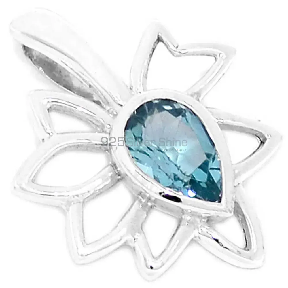 Solid Sterling Silver Top Quality Pendants In Blue Topaz Gemstone Jewelry 925SP287-5