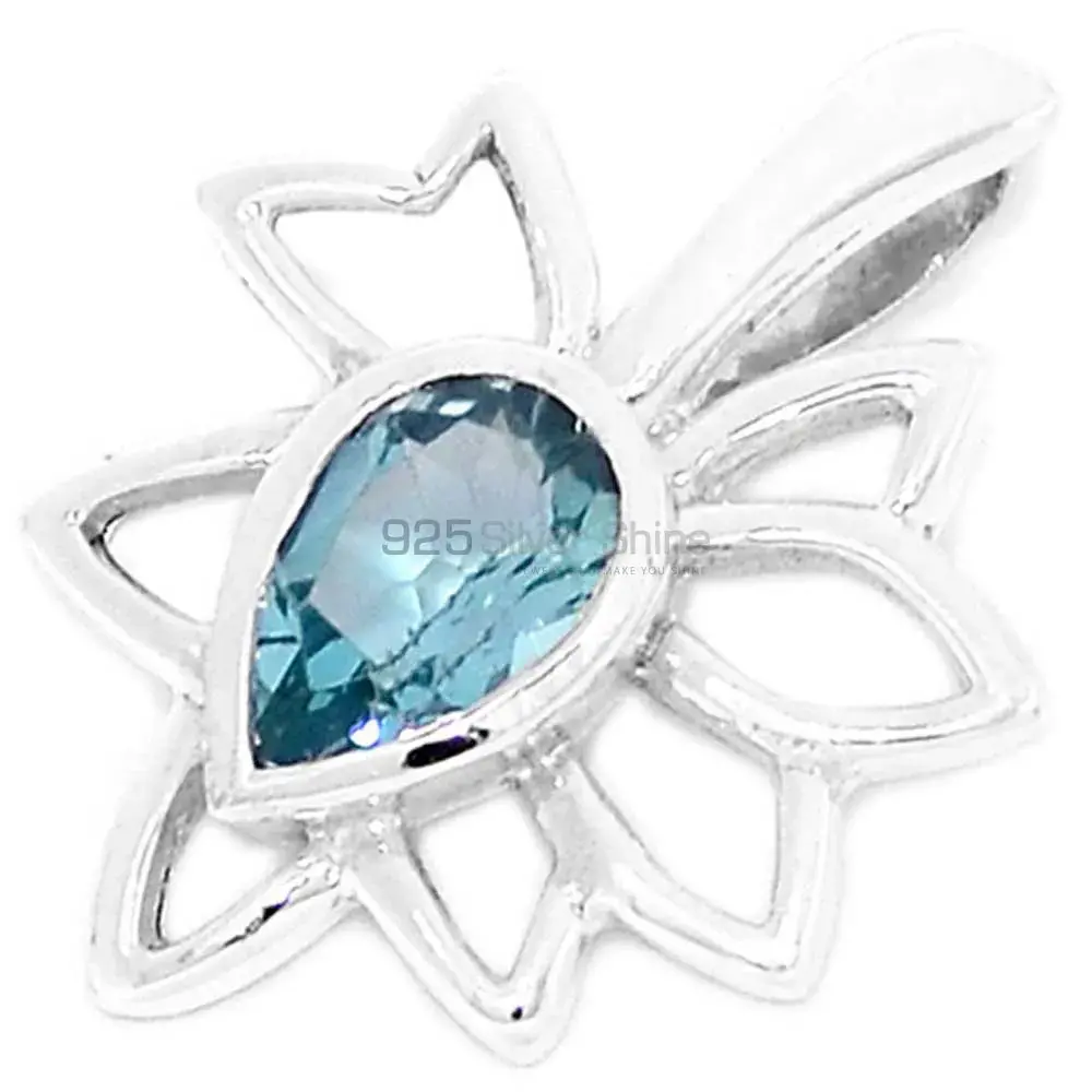 Solid Sterling Silver Pendants In Blue Topaz Gemstone Jewelry 925SP287-5_0