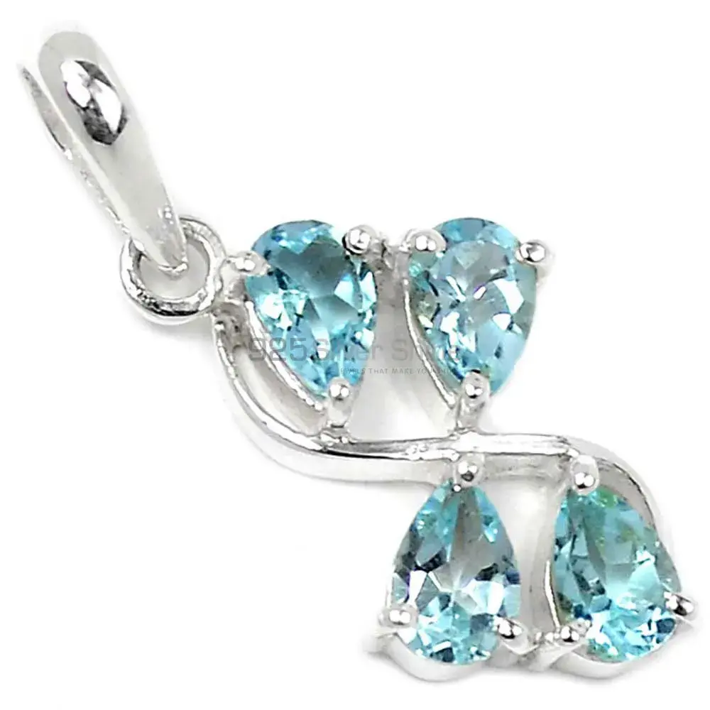 Solid Sterling Silver Top Quality Pendants In Blue Topaz Gemstone Jewelry 925SSP339-2
