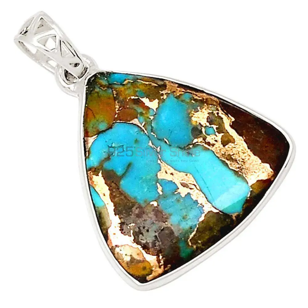 Solid Sterling Silver Top Quality Pendants In Copper Turquoise Gemstone Jewelry 925SP190-1