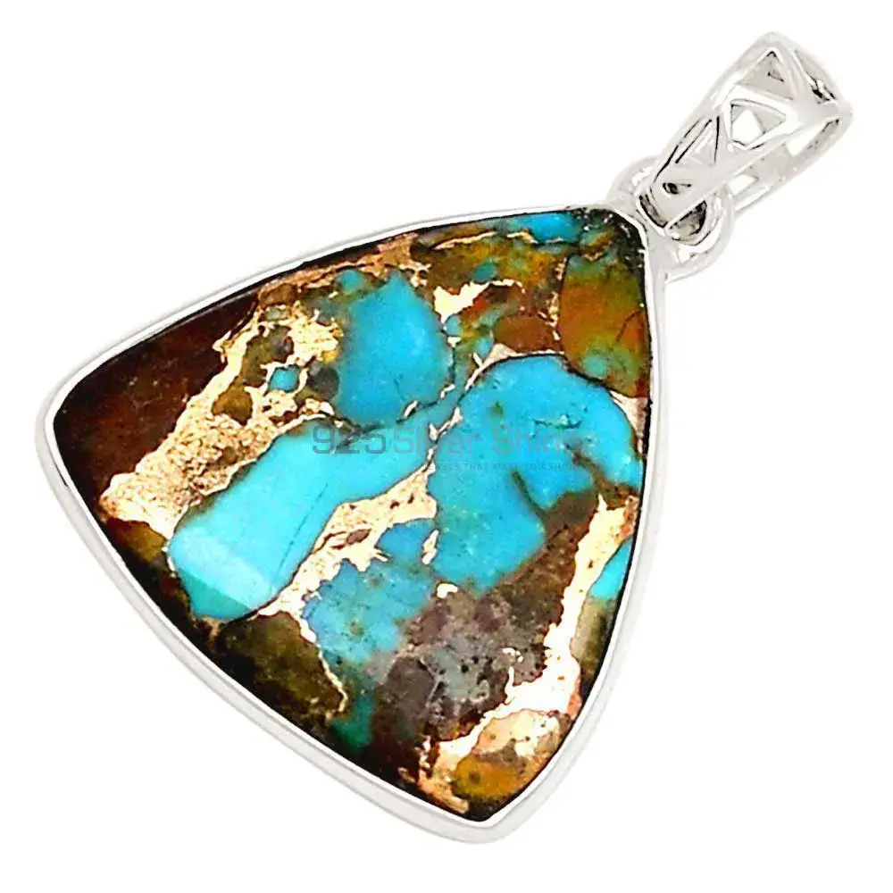 Solid Sterling Silver Top Quality Pendants In Copper Turquoise Gemstone Jewelry 925SP190-1_0