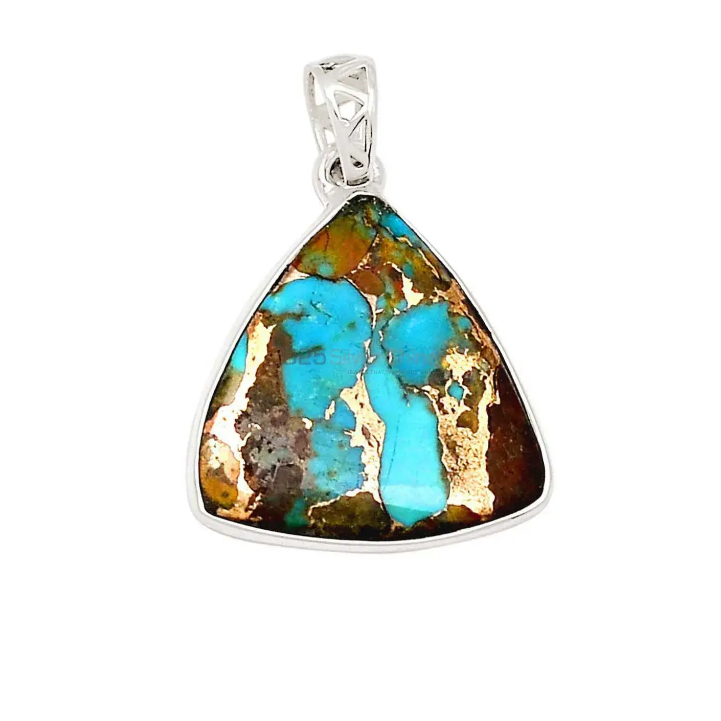 Solid Sterling Silver Top Quality Pendants In Copper Turquoise Gemstone Jewelry 925SP190-1_1