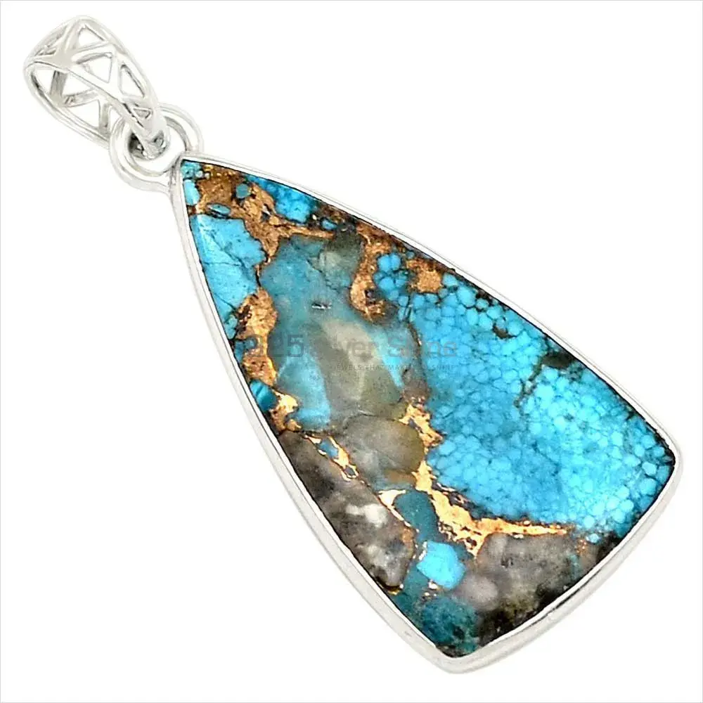 Solid Sterling Silver Top Quality Pendants In Copper Turquoise Gemstone Jewelry 925SP190-1_2