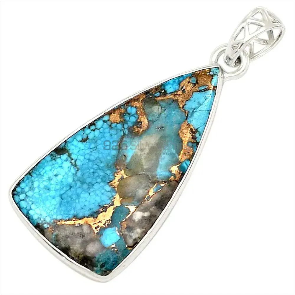 Solid Sterling Silver Top Quality Pendants In Copper Turquoise Gemstone Jewelry 925SP190-1_3