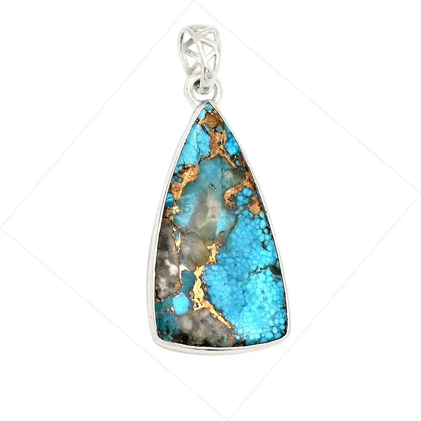 Solid Sterling Silver Pendants In Copper Turquoise Gemstone Jewelry 925SP190-1_5
