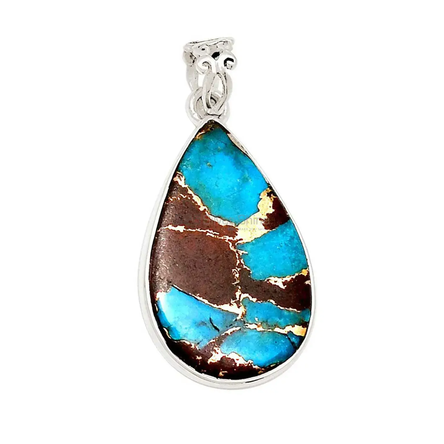 Solid Sterling Silver Pendants In Copper Turquoise Gemstone Jewelry 925SP190-1_8