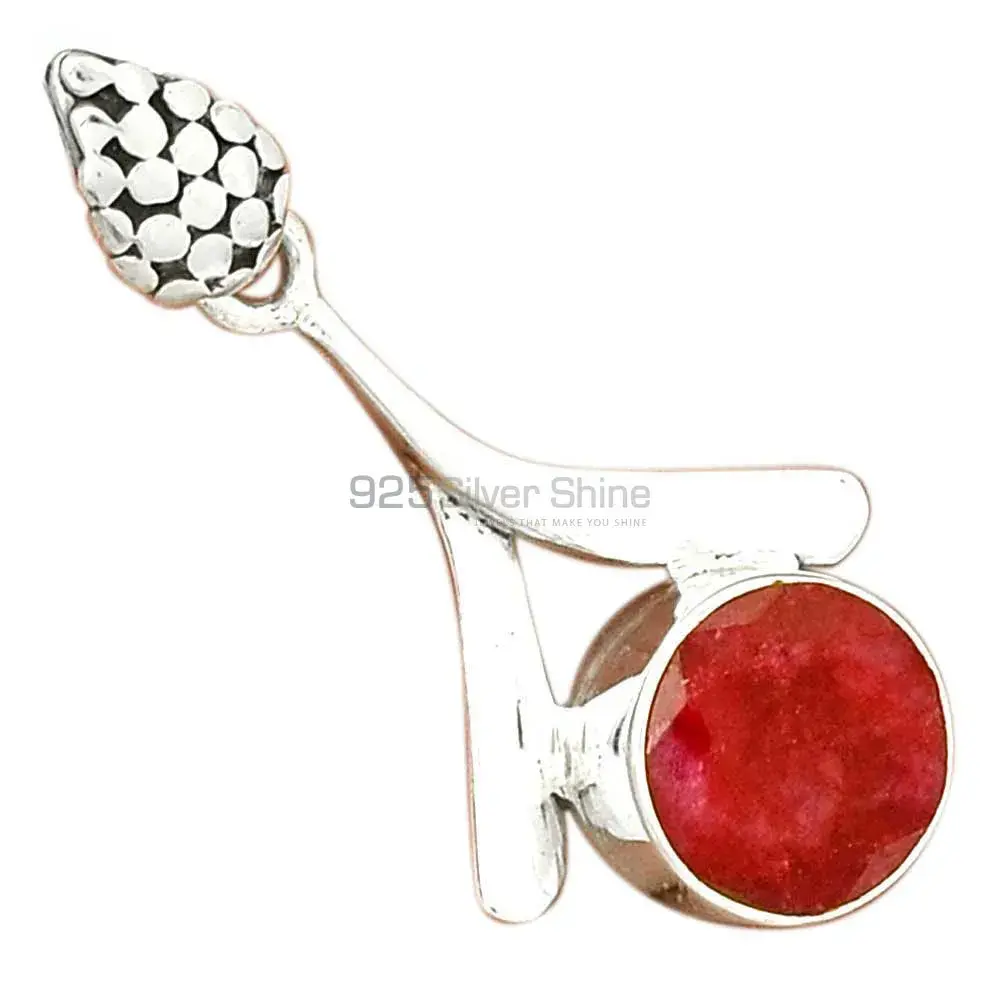 Solid Sterling Silver Pendants In Dyed Ruby Gemstone Jewelry 925SP45-4_0