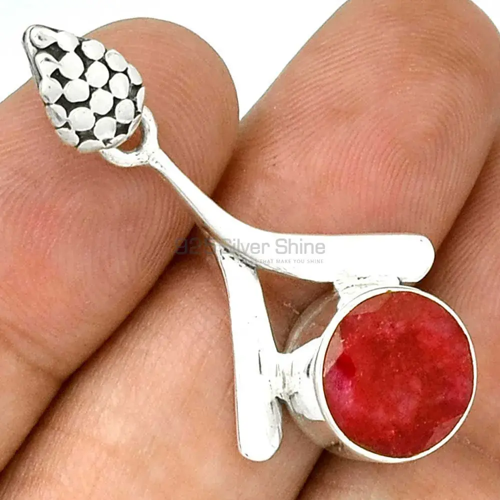 Solid Sterling Silver Pendants In Dyed Ruby Gemstone Jewelry 925SP45-4_1