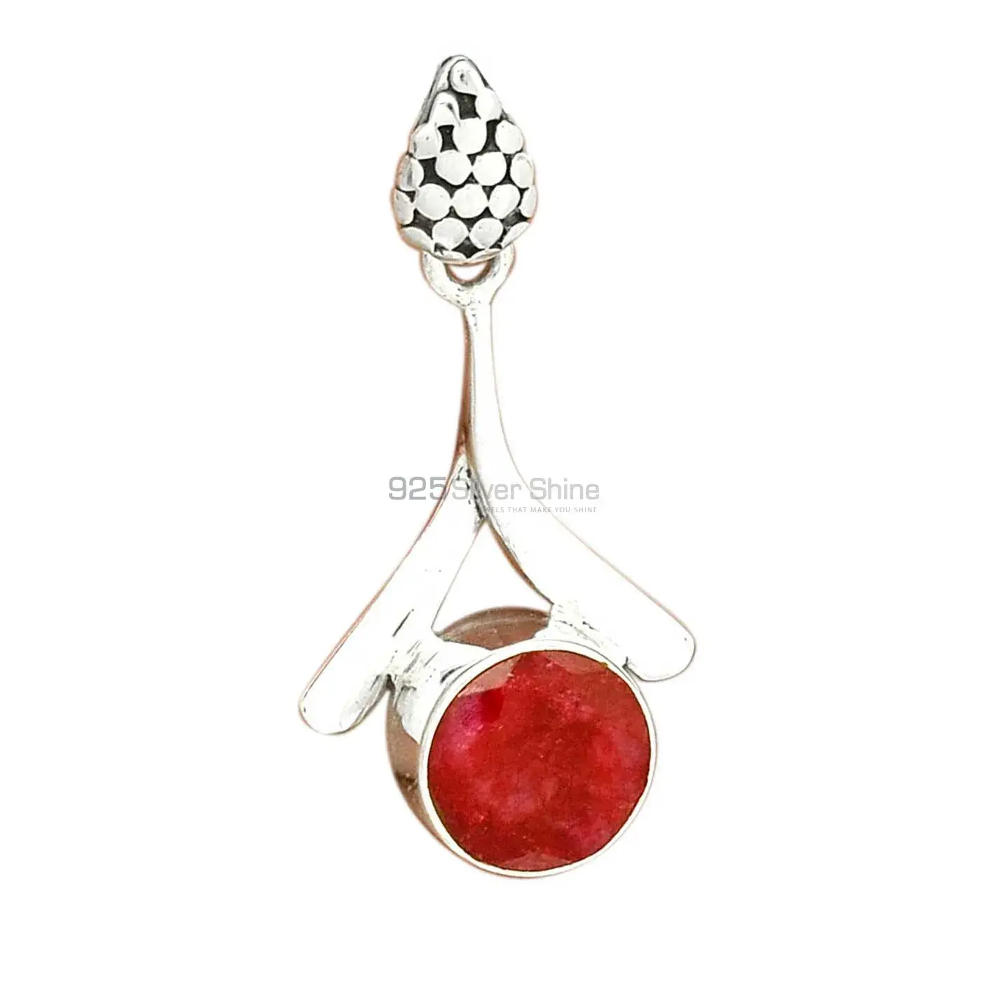 Solid Sterling Silver Pendants In Dyed Ruby Gemstone Jewelry 925SP45-4_2
