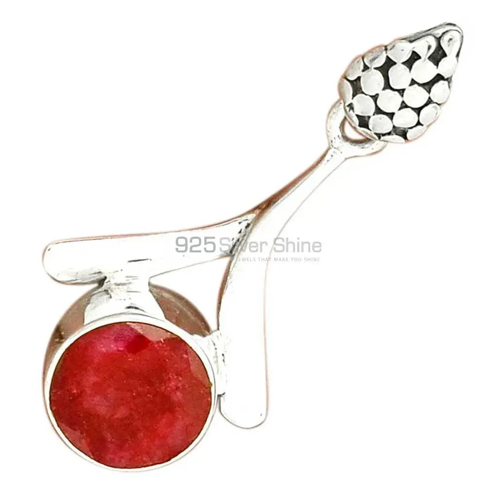 Solid Sterling Silver Pendants In Dyed Ruby Gemstone Jewelry 925SP45-4_3