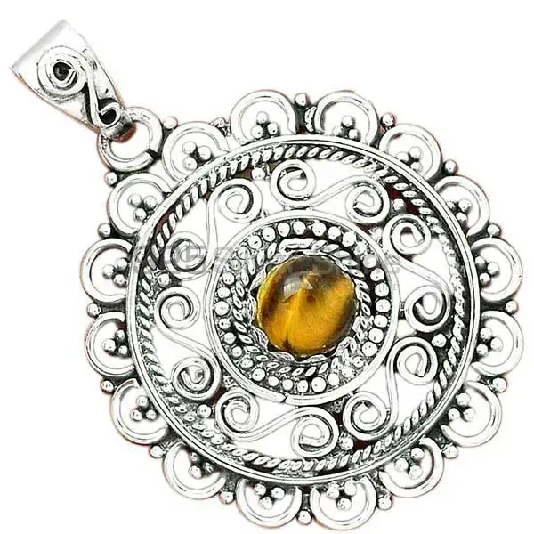 Solid Sterling Silver Top Quality Pendants In Tiger's Eye Gemstone Jewelry 925SP19-3