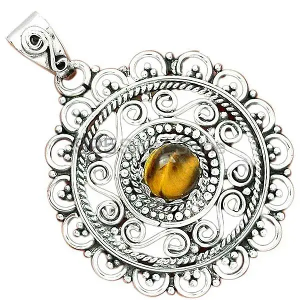 Solid Sterling Silver Pendants In Tiger's Eye Gemstone Jewelry 925SP19-3_0
