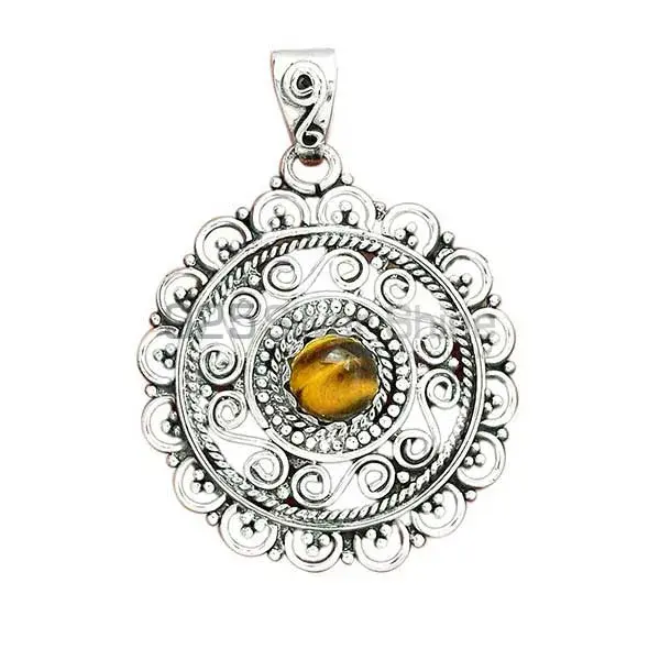Solid Sterling Silver Top Quality Pendants In Tiger's Eye Gemstone Jewelry 925SP19-3_1