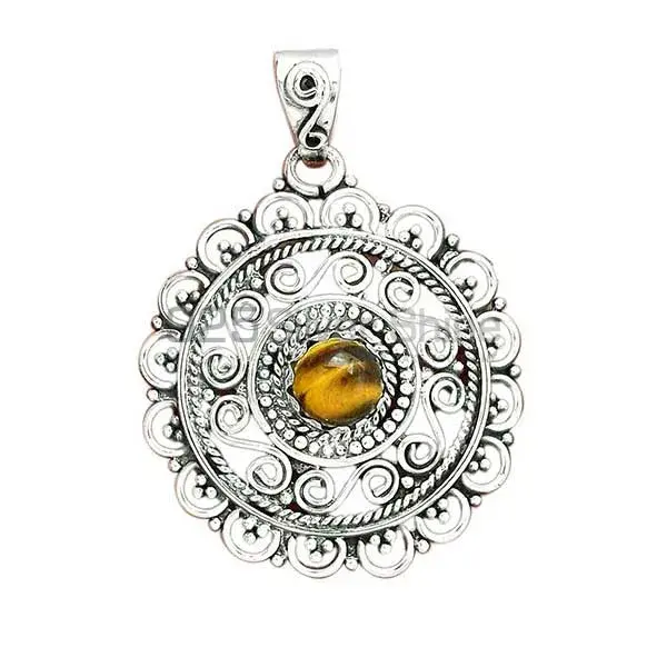 Solid Sterling Silver Pendants In Tiger's Eye Gemstone Jewelry 925SP19-3_2