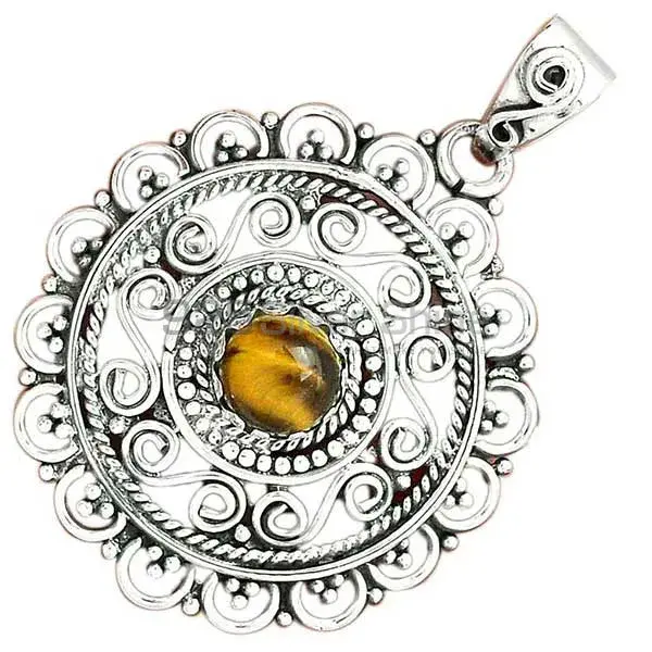 Solid Sterling Silver Top Quality Pendants In Tiger's Eye Gemstone Jewelry 925SP19-3_2