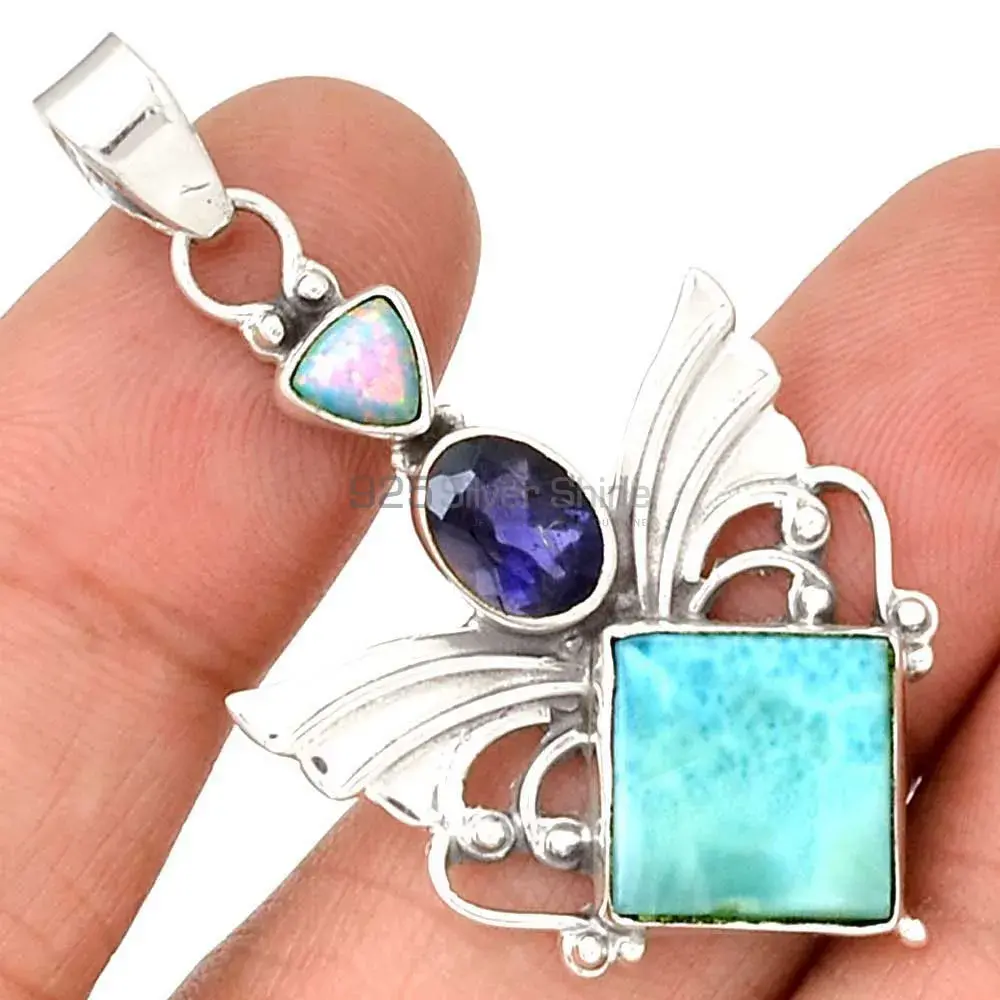 Solid Sterling Silver Pendants In Multi Gemstone Jewelry 925SP094-3_1