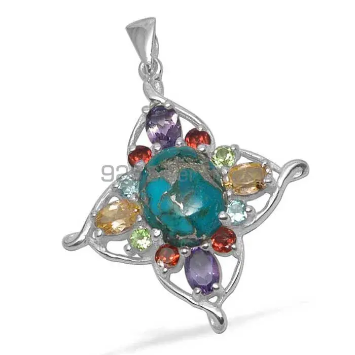Solid Sterling Silver Top Quality Pendants In Multi Gemstone Jewelry 925SP1467_0
