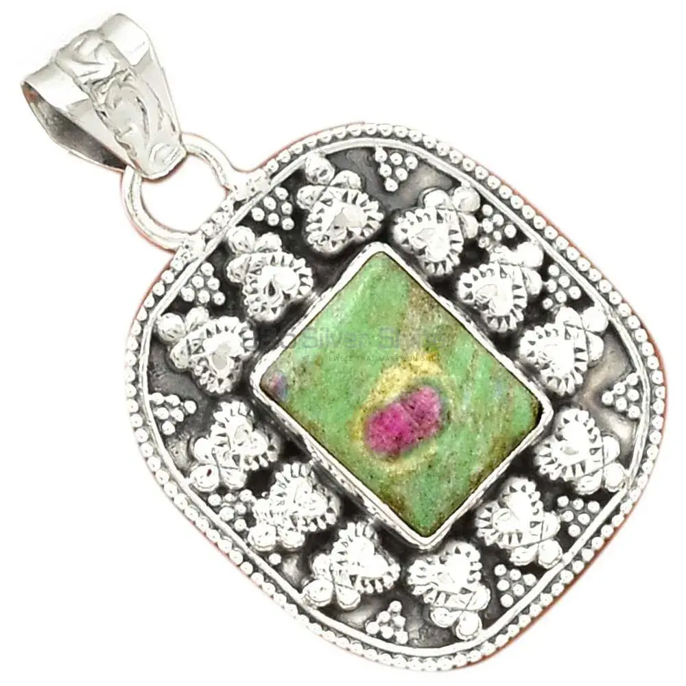 Solid Sterling Silver Pendants In Ruby Zoisite Gemstone Jewelry 925SP073-1_0