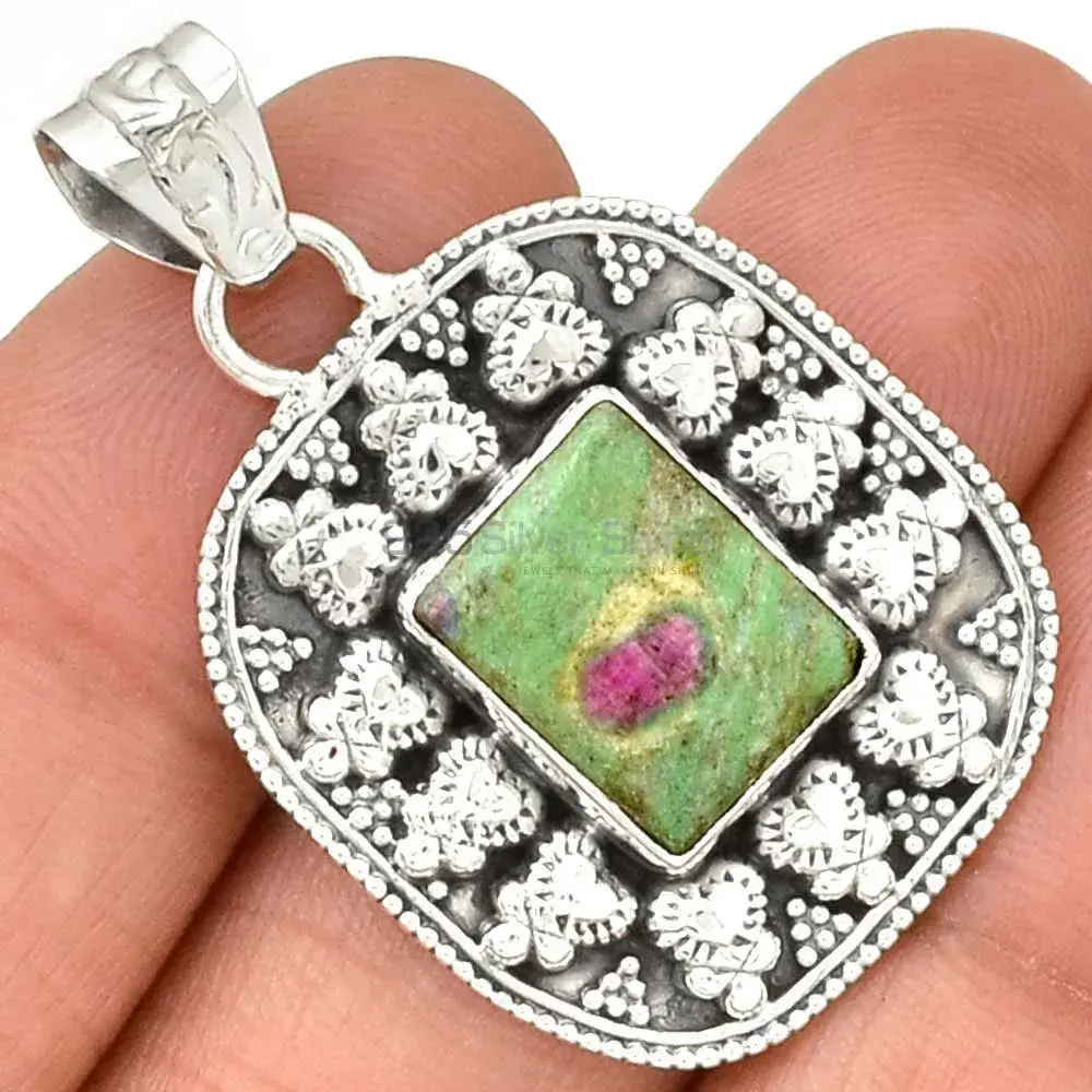 Solid Sterling Silver Pendants In Ruby Zoisite Gemstone Jewelry 925SP073-1_1