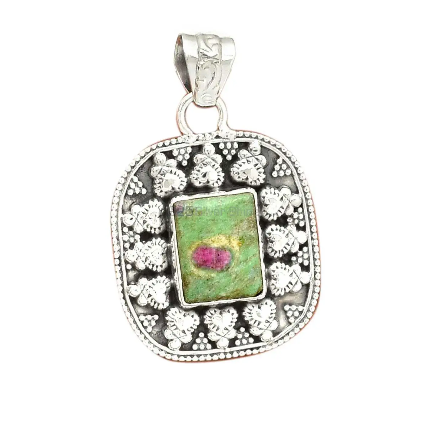 Solid Sterling Silver Top Quality Pendants In Ruby Zoisite Gemstone Jewelry 925SP073-1_1